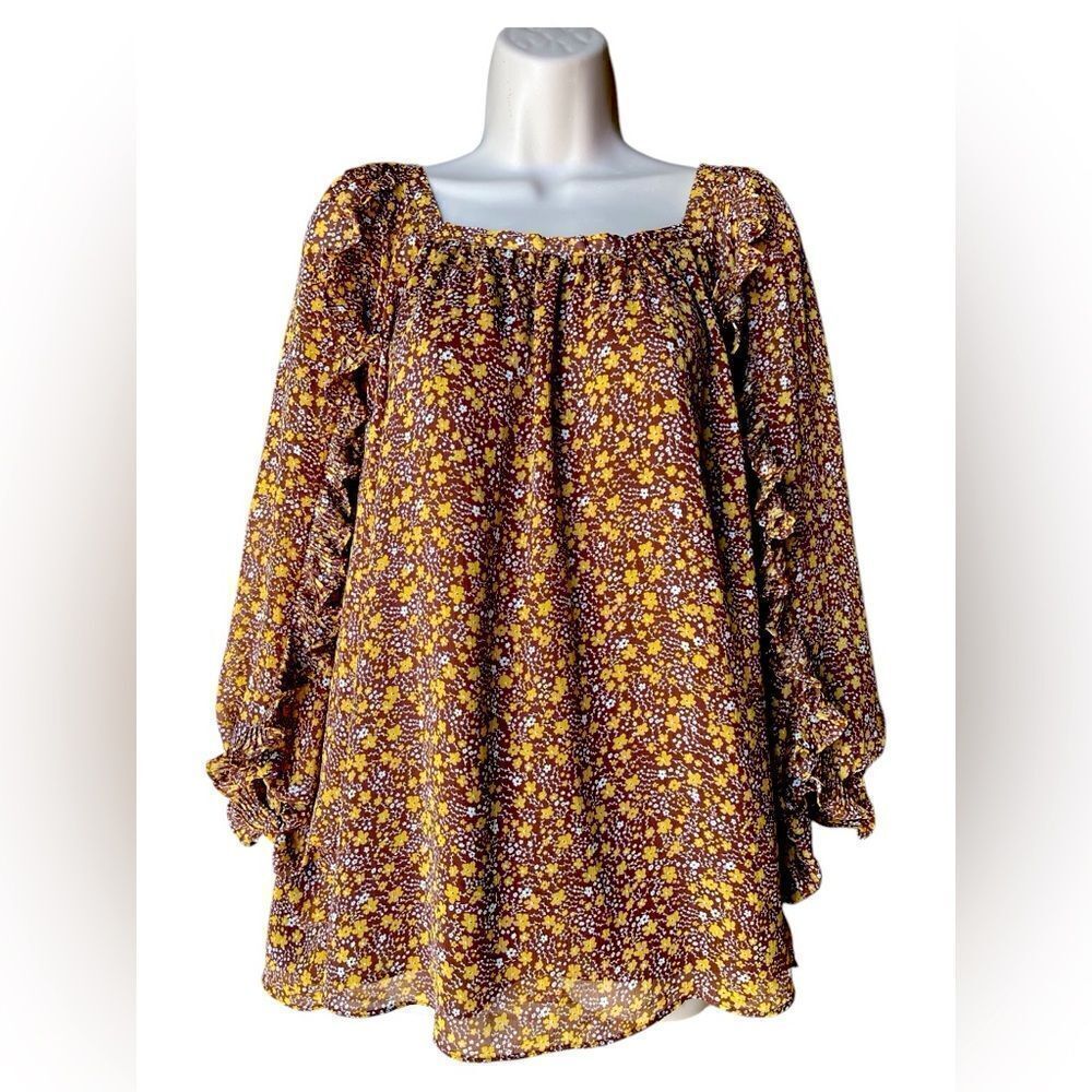 CATO Established 1946 18-20W  Romantic Floral Daisy Floral Blouse Ruffla Sleeve